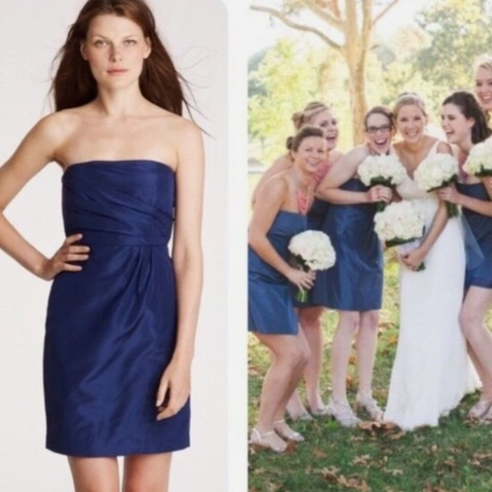J. Crew Blue Selma Strapless Silk Taffeta Dress - Size 4